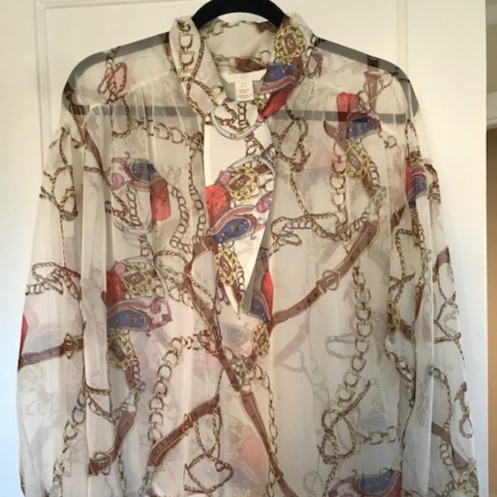 Printed Tie Front Blouse